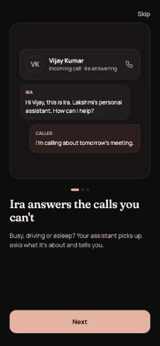 Your AI Assistant answering Vijay Kumar's call and taking a message
