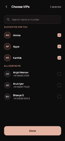 CallFiltr app: Your VIPs
